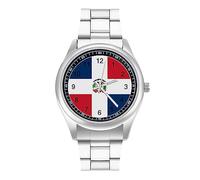 Orologio da polso al quarzo con bandiera della Repubblica Dominicana, in acciaio inox, con numeri arabi, per uomo e donna, Stile:, regular, MHXYZHW