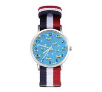 Orologio da polso al quarzo con motivo a scacchi blu, con numeri arabi, cinturino regolabile per uomo e donna