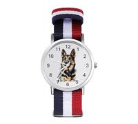 Orologio da polso al quarzo con motivo cane pastore tedesco, con numeri arabi, cinturino regolabile per uomo e donna