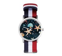 Orologio da polso al quarzo con numeri arabi con perle e stelle marine, con cinturino regolabile per uomo e donna