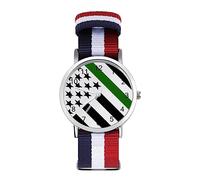 Orologio da polso al quarzo con numeri arabi e bandiera degli Stati Uniti, linea sottile, verde, con cinturino regolabile per uomo e donna, Stile:, regular, MHXYZHW