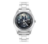 Orologio da polso al quarzo con numeri arabi e numeri arabi, alla moda, con ritratti di lupo, luna, alla moda, per uomo e donna, Stile:, regular, MHXYZHW
