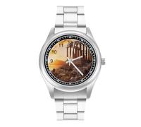 Orologio da polso al quarzo con tempio del Partenone al tramonto, alla moda, in acciaio inox, con numeri arabi, per uomo e donna, Stile:, regular, MHXYZHW