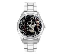 Orologio da polso al quarzo con teschio pirata e bandiera degli Stati Uniti, in acciaio inox, con numeri arabi, per uomo e donna, Stile:, regular, MHXYZHW