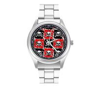 Orologio da polso al quarzo con teschio pirata in acciaio inox con numeri arabi, per uomo e donna, Stile:, regular, MHXYZHW
