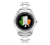 Orologio da polso al quarzo con trifoglio e bandiera irlandese, alla moda, in acciaio inox, con numeri arabi, unisex, Stile:, regular, MHXYZHW