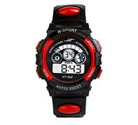 Orologio da polso al quarzo da ragazzo, con datario, con allarme sportivo a LED, digitale, da uomo, orologio sportivo digitale per ragazzi, Rosso, misura unica