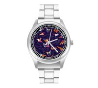 Orologio da polso al quarzo da uomo con cinturino in acciaio inossidabile e cinturino in lega di carta con rondine e uccelli, Stile:, regular, Bracciale