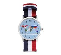 Orologio da polso al quarzo personalizzato con bandiera del mondo con numeri arabi, cinturino regolabile per uomo e donna, Stile:, regular, MHXYZHW