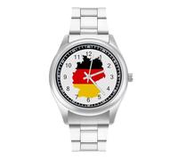 Orologio da polso al quarzo personalizzato con mappa della Germania occidentale e bandiera della Germania occidentale, in acciaio inox, con numeri arabi, per uomo e donna
