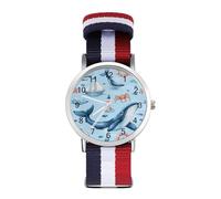 Orologio da polso al quarzo personalizzato con numeri arabi con balene, granchi, barca, faro, con cinturino regolabile per uomo e donna