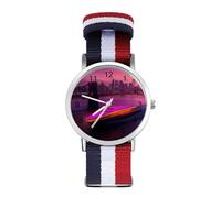 Orologio da polso al quarzo personalizzato con numeri arabi e cinturino regolabile per uomo e donna con ponte di Brooklyn di notte