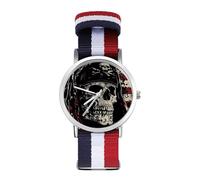 Orologio da polso al quarzo personalizzato con teschio pirata bandiera degli Stati Uniti con numeri arabi con cinturino regolabile per uomo donna, Stile:, regular, MHXYZHW