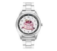 Orologio da polso al quarzo personalizzato con torta di ciliegie dipinte, in acciaio inox, con numeri arabi, per uomo e donna