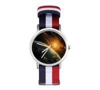 Orologio da polso al quarzo personalizzato con vista dell'alba del pianeta Terra dallo spazio, con numeri arabi, cinturino regolabile per uomo e donna, Stile:, regular, MHXYZHW