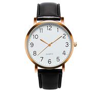 Orologio da polso al quarzo, unisex, semplice, alla moda, in pelle, senza batteria, Oro rosa, misura unica