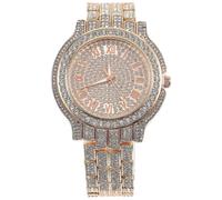 Orologio da polso alla moda con numeri romani e strass, al quarzo, ornamento da donna
