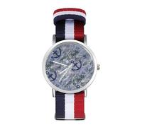Orologio da polso analogico al quarzo con alghe marine e ancore, per uomo e donna, cinturino in nylon, Stile:, regular, Cinturino