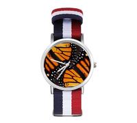 Orologio da polso analogico al quarzo con ali di farfalla monarca, arancione, per uomo e donna, cinturino in nylon, Stile:, regular, Cinturino