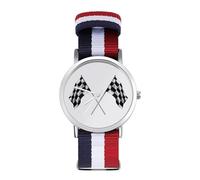 Orologio da polso analogico al quarzo con bandiera a scacchi bianchi e neri per uomo e donna con cinturino in nylon, Stile:, regular, Cinturino