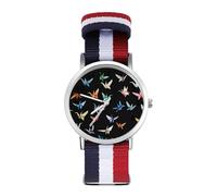 Orologio da polso analogico al quarzo con cinturino in nylon colorato con gru di carta per uomo e donna, Stile:, regular, Cinturino