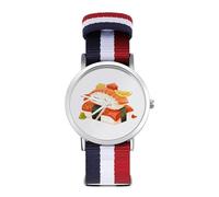 Orologio da polso analogico al quarzo con cinturino in nylon per uomo e donna con sushi che dorme e fa sport giapponesi, Stile:, regular, Cinturino
