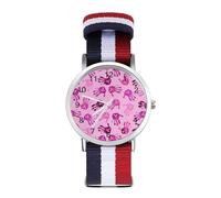 Orologio da polso analogico al quarzo con cinturino in nylon rosa con stampa a mano e nastro per uomo e donna, Stile:, regular, Cinturino