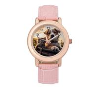 Orologio da polso analogico al quarzo con cinturino in pelle e gattino, elegante, da donna, elegante, Stile:, regular