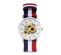 Orologio da polso analogico al quarzo con girasoli e farfalle ad acquerello, per uomo e donna, cinturino in nylon, Stile:, regular