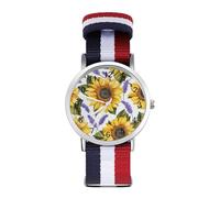 Orologio da polso analogico al quarzo con girasoli gialli e fiori viola lavanda per uomo donna cinturino in nylon, Stile:, regular, Cinturino