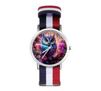 Orologio da polso analogico al quarzo con gufo floreale per uomo e donna con cinturino in nylon, Stile:, regular, Cinturino