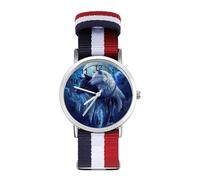 Orologio da polso analogico al quarzo con lupo bianco e nero per uomo e donna con cinturino in nylon, Stile:, regular, Cinturino