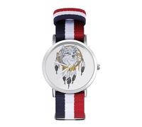 Orologio da polso analogico al quarzo con lupo e acchiappasogni ad acquerello, per uomo e donna, cinturino in nylon, Stile:, regular, Cinturino