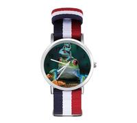 Orologio da polso analogico al quarzo con rana dagli occhi rossi, per uomo e donna, cinturino in nylon, Stile:, regular, Cinturino