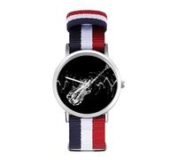 Orologio da polso analogico al quarzo con scheletro, con basso e chitarra, sportivo, per uomo e donna, cinturino in nylon, Stile:, regular, Cinturino