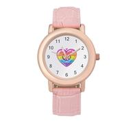 Orologio da polso analogico al quarzo con simbolo della pace arcobaleno e cuore con bandiera gay orgogliosa e cinturino in pelle, Stile:, regular, Cinturino