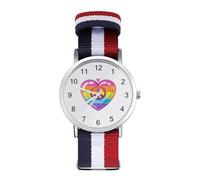 Orologio da polso analogico al quarzo con simbolo della pace arcobaleno e cuore con bandiera gay orgogliosa per uomini e donne con cinturino in nylon, Stile:, regular, Cinturino