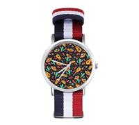 Orologio da polso analogico al quarzo con simbolo messicano con chitarra, cappello di paglia e pepe, orologio sportivo per uomo e donna con cinturino in nylon, Stile:, regular