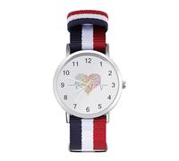 Orologio da polso analogico al quarzo con stampa a cuore leopardato per uomo e donna con cinturino in nylon, Stile:, regular, Cinturino