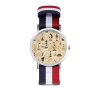 Orologio da polso analogico al quarzo con stampa a scacchi per uomo e donna con cinturino in nylon, Stile:, regular, Cinturino