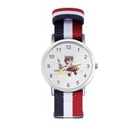 Orologio da polso analogico al quarzo con stampa di gatto che vola su un aeroplano, per uomo e donna, cinturino in nylon, Stile:, regular, Cinturino