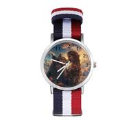 Orologio da polso analogico al quarzo con stampa lupo e donna con cinturino in nylon, Stile:, regular, Cinturino