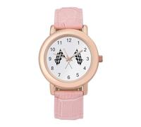 Orologio da polso analogico al quarzo da donna, con bandiera a scacchi, colore: bianco e nero, Stile:, regular, Cinturino