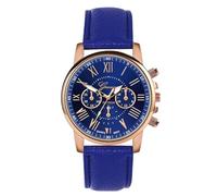 Orologio da polso analogico al quarzo, da donna, in pelle, con cinturino in pelle, Blu, One Size