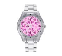 Orologio da polso analogico al quarzo da uomo con cinturino in acciaio inossidabile con stampa a mano e nastro rosa, Stile:, regular, Bracciale
