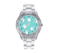 Orologio da polso analogico al quarzo da uomo, con stampa di zampa di cane, cinturino in acciaio inox, Stile:, regular, Bracciale