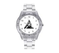 Orologio da polso analogico al quarzo da uomo con stampa triangolare con teschio e cinturino in acciaio inossidabile, Stile:, regular