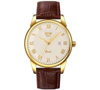 Orologio da polso analogico al quarzo, da uomo, donna, con numeri romani, casual, alla moda, classico, calendario, datario, 30 m, impermeabile, confortevole orologio in pelle, Oro argento, Moda