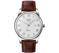 Orologio da polso analogico al quarzo, da uomo, donna, con numeri romani, casual, alla moda, classico, calendario, datario, 30 m, impermeabile, confortevole orologio in pelle, Marrone, Moda, Classico