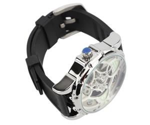 Orologio da Polso Automatico, Orologio Meccanico Automatico Luminoso con Motivo a Quadrifoglio per il Compleanno (Argento Nero)